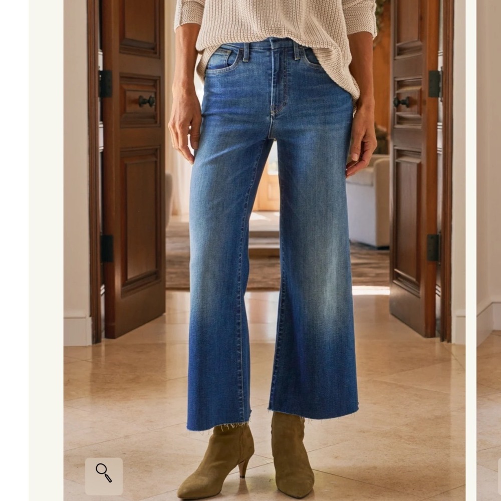 Frank & Eileen Galway Wide Leg Jeans 29 Blue Raw Hem Cropped Made in USA